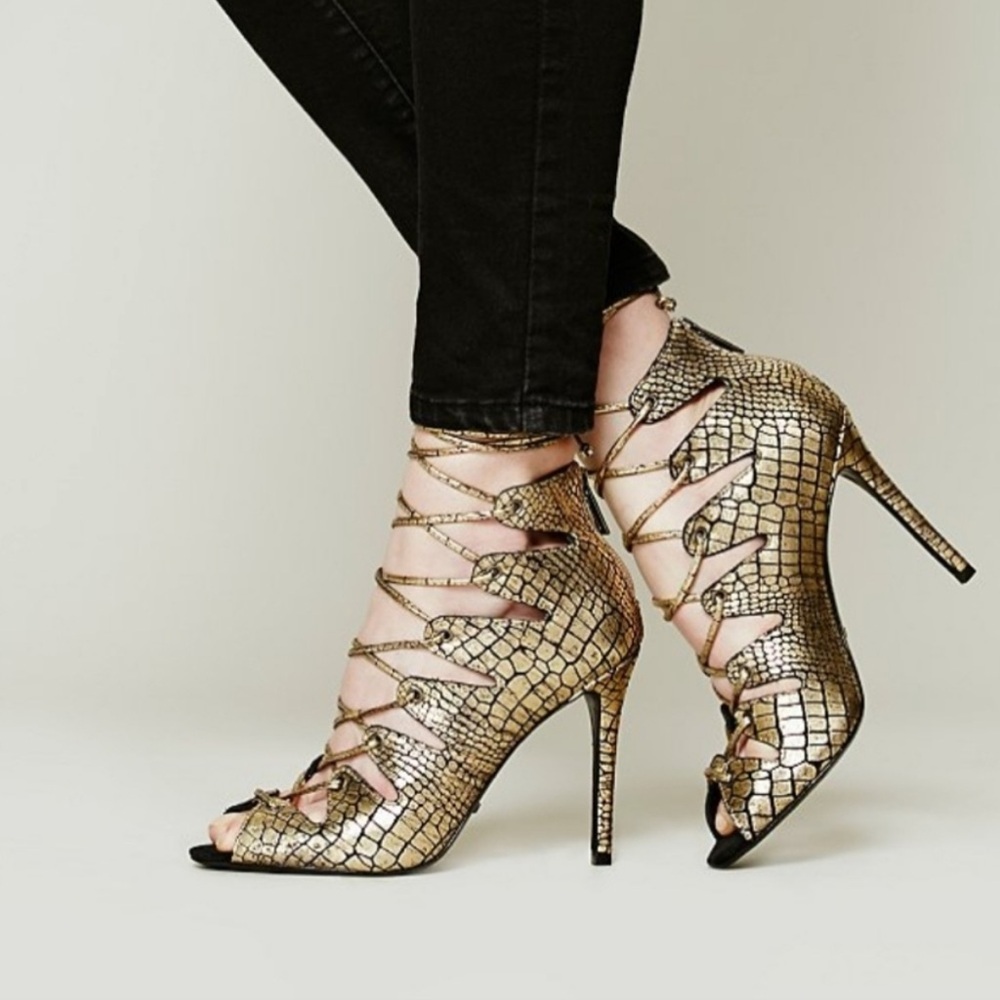SCHUTZ Gold High Heel Ankle Boots